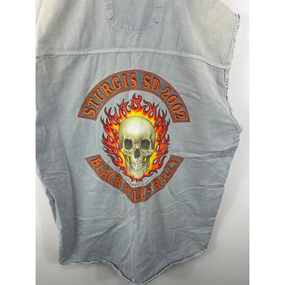 Sturgis 2002 Denim Cutoff Denim Vest Light Wash Y2K Moto Biker Size Large - Picture 7 of 13